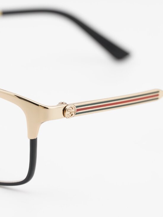 Gucci GG0135O 001 Eyeglasses Gold / Black 52mm Rectangle Frame main image 12